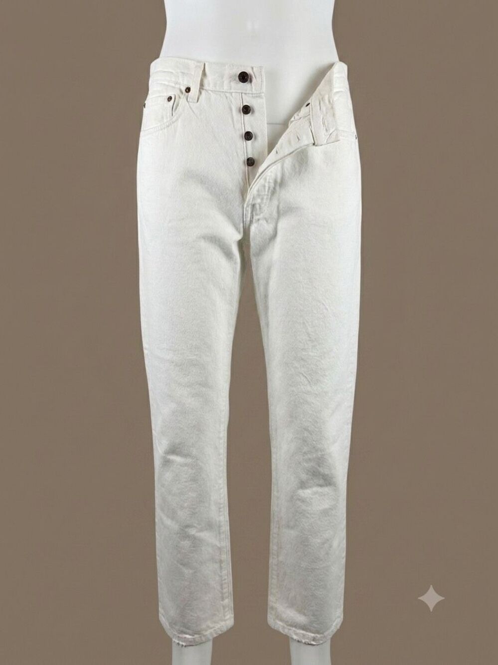 Vintage 90’s Levi’s 501 White Jeans Button Fly Hem Distressing High Rise 30”